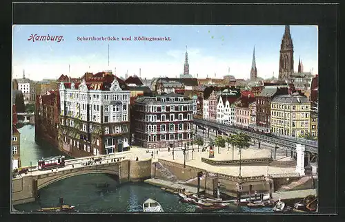 AK Hamburg-Neustadt, Scharthorbrücke und Rödingsmarkt