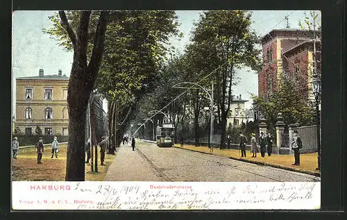 AK Hamburg-Harburg, Buxtehuderstrasse mit Strassenbahn