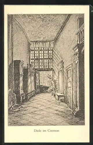 Künstler-AK Alt-Hamburg, Diele im Cremon