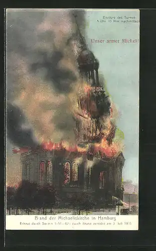 AK Hamburg-Neustadt, Brand der Michaeliskirche, Erbaut 1751-62, Durch Brand zerstört 1906, Einsturz des Turmes