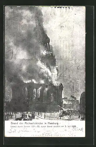 AK Hamburg-Neustadt, Brand der Michaeliskirche, Erbaut 1751-62, Durch Brand zerstört 1906