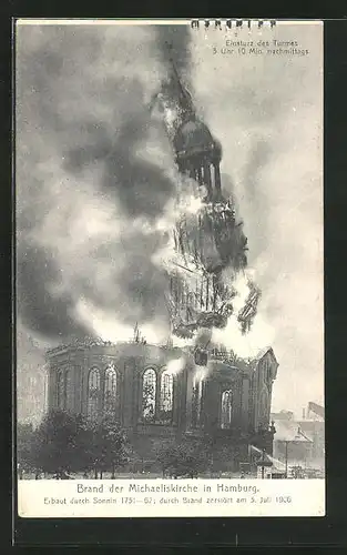 AK Hamburg-Neustadt, Brand der Michaeliskirche, Erbaut 1751-62, Durch Brand zerstört 1906, Einsturz des Turmes