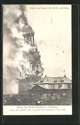 AK Hamburg-Neustadt, Brand der Michaeliskirche, Erbaut 1751-62, Durch Brand zerstört 1906, Einsturz des Turmes