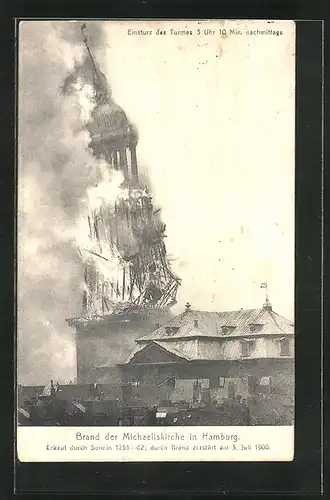AK Hamburg-Neustadt, Brand der Michaeliskirche, Erbaut 1751-62, Durch Brand zerstört 1906, Einsturz des Turmes