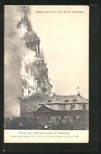 AK Hamburg-Neustadt, Brand der Michaeliskirche, Erbaut 1751-62, Durch Brand zerstört 1906, Einsturz des Turmes