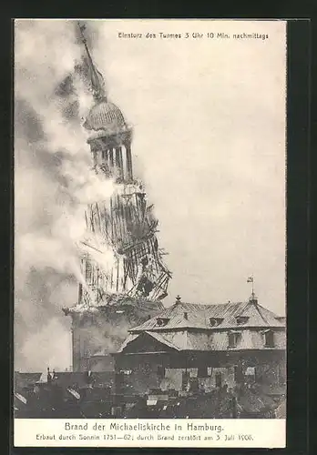 AK Hamburg-Neustadt, Brand der Michaeliskirche, Erbaut 1751-62, Durch Brand zerstört 1906, Einsturz des Turmes