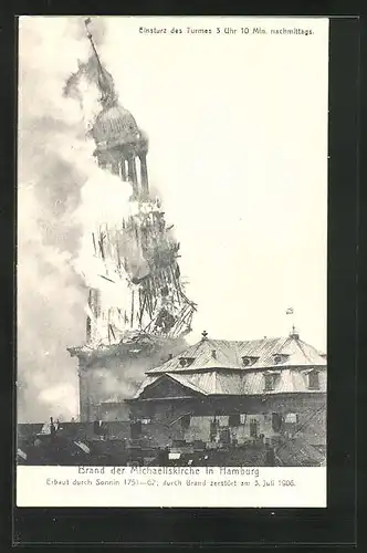 AK Hamburg-Neustadt, Brand der Michaeliskirche, Erbaut 1751-62, Durch Brand zerstört 1906, Einsturz des Turmes