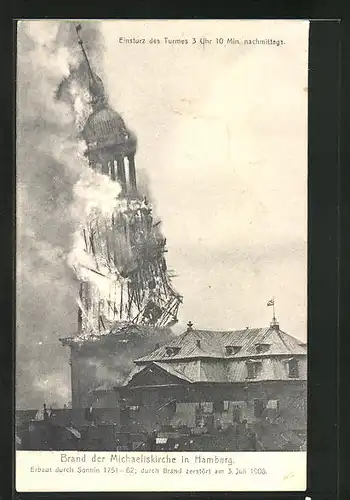 AK Hamburg-Neustadt, Brand der Michaeliskirche, Erbaut 1751-62, Durch Brand zerstört 1906, Einsturz des Turmes