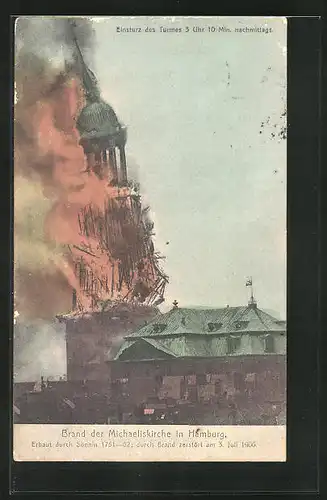 AK Hamburg-Neustadt, Brand der Michaeliskirche, Erbaut 1751-62, Durch Brand zerstört 1906, Einsturz des Turmes