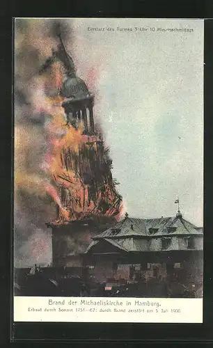 AK Hamburg-Neustadt, Brand der Michaeliskirche, Erbaut 1751-62, Durch Brand zerstört 1906, Einsturz des Turmes