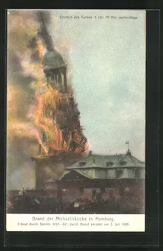 AK Hamburg-Neustadt, Brand der Michaeliskirche, Erbaut 1751-62, Durch Brand zerstört 1906, Einsturz des Turmes