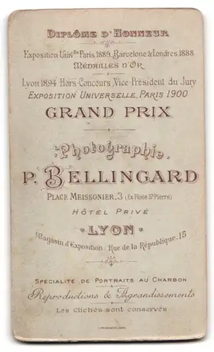 Fotografie P. Bellingard, Lyon, Place Meissonier, 3, Portrait bürgerlicher Herr mit Backenbart