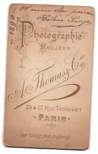 Fotografie A. Thomas & Cie, Paris, 25 & 27, Rue Tronchet, Portrait junge Dame mit hochgestecktem Haar