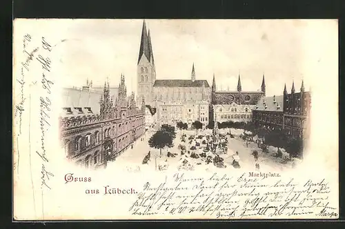 AK Lübeck, Marktplatz mit Kirche