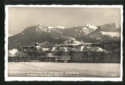 AK Sonthofen, Kaserne vor dem Imberghorn, Breitenberg, Rotspitze und Daumen bei Winter