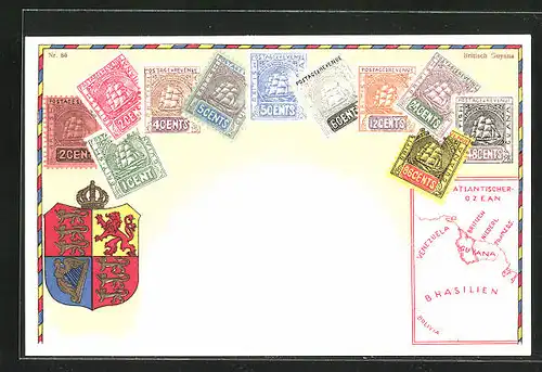 AK Briefmarken aus Britisch Guyana, Wappen