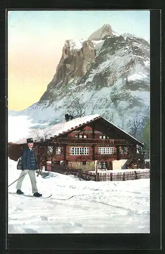 Künstler-AK Ski-Sport, Briefträger in den Bergen