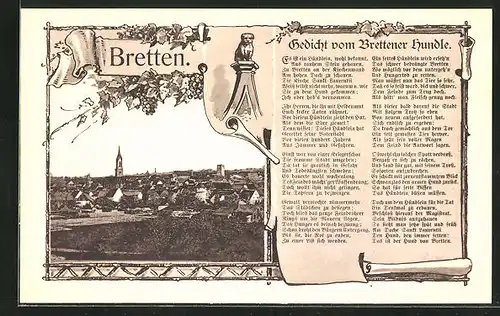 AK Bretten, Teilansicht, Gedicht vom Brettener Hundle