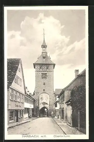 AK Marbach a. d. N., Strassenpartie mit Oberforturm