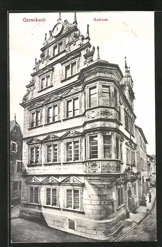 AK Gernsbach, Rathaus an der Strassenecke