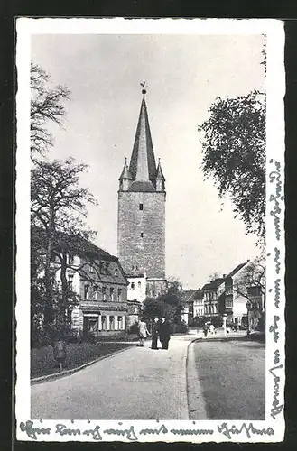 AK Aschersleben, Strassenpartie mit Johannisturm