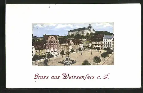 Präge-AK Weissenfels a. s., Markt mit Gasthof und Denkmal