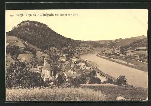AK Königstein /Sächs. Schweiz, Ort mit Festung und Elbtal