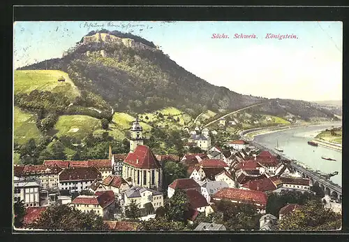 AK Königstein i. Sächs. Schweiz, Ort mit Festung und Elbtal