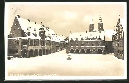 AK Goslar, Marktplatz im Winter