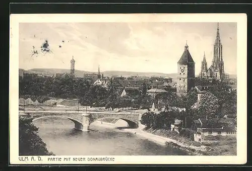 AK Ulm, Partie mit neuer Donaubrücke