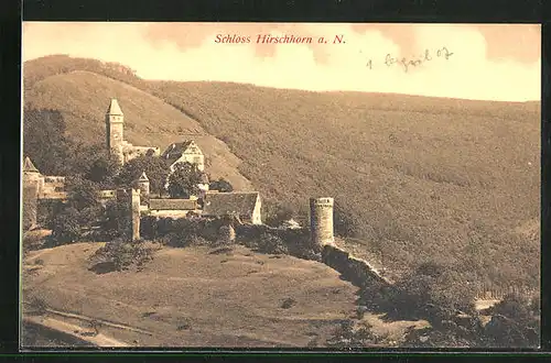 AK Hirschhorn a.N., Schloss aus der Vogelschau