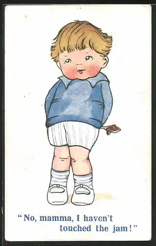 Künstler-AK No, mamma, I haven`t touched the jam!, Scherz