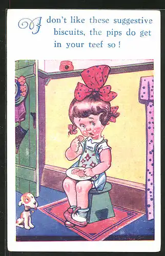 AK I don`t like these suggestive biscuits..., Scherz mit kleinem Mädchen und Keksen
