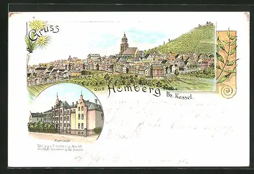 Lithographie Homberg /Bz. Kassel, Ansicht vom Seminar, Panorama