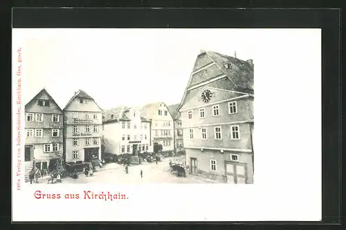 AK Kirchhain, Strassenpartie mit Rathaus und Buchdruckerei Julius Schröder