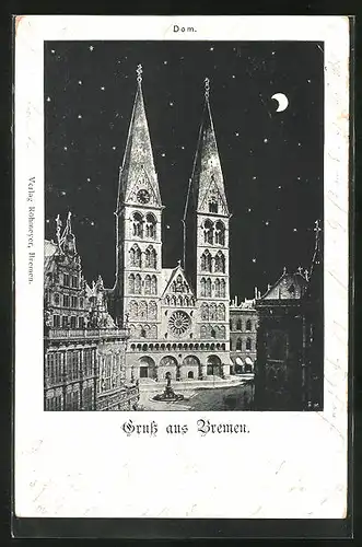 AK Bremen, der Dom bei Mondschein