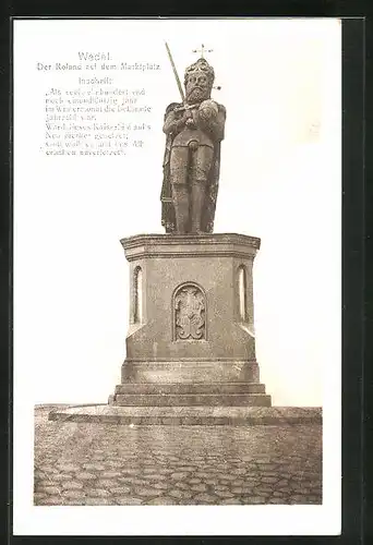 AK Wedel, Der Roland auf dem Marktplatz mit Inschrift