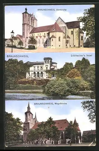 AK Braunschweig, Domkirche, Löbbecker`s Insel, Magnikirche