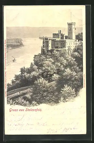 AK Koblenz, Blick zum Schloss Stolzenfels mit Rhein