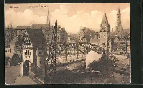 AK Hamburg, Wandrahms-Brücke, Dampfschlepper