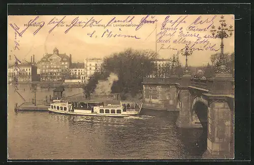 AK Hamburg, Blick auf Neuen Jungfernstieg mit Lombardsbrücke