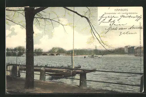 AK Hamburg, Binnenalster mit Lombardsbrücke