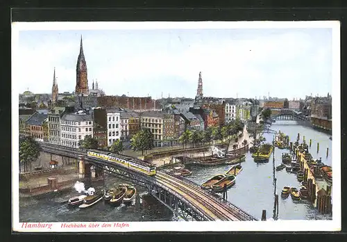 AK Hamburg, Hochbahn über dem Hafen