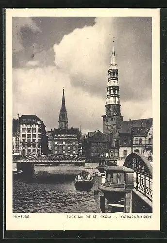AK Hamburg, Blick auf die St. Nikolai- und Katharinenkirche