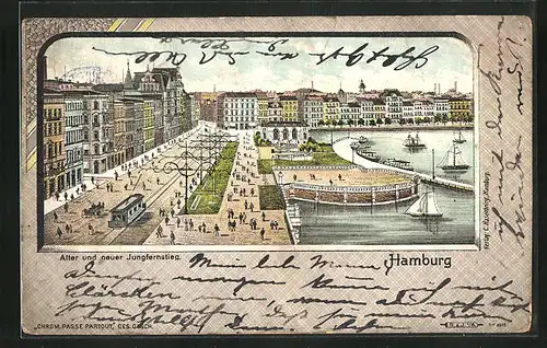 Passepartout-Lithographie Hamburg-Neustadt, Alter und neuer Jungfernstieg