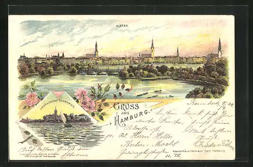 Lithographie Hamburg-Neustadt, Alster, Uhlenhorster Fährhaus