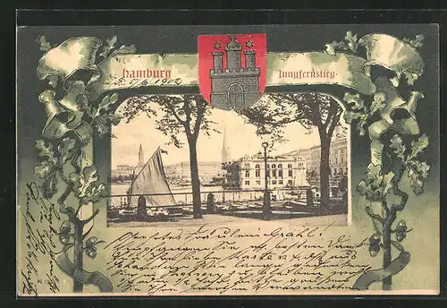 Passepartout-AK Hamburg-Neustadt, Jungfernstieg, Alsterpavillon