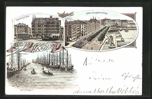 Lithographie Hamburg-Neustadt, Hotel Hamburger Hof, Alter Jungfernstieg