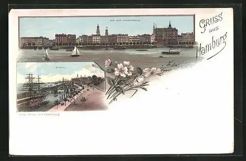 Lithographie Hamburg-Neustadt, Der alte Jungfernstieg, St. Pauli