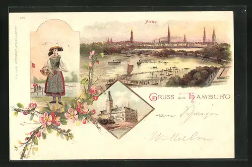 Lithographie Hamburg-Neustadt, Alster, Vierländerin